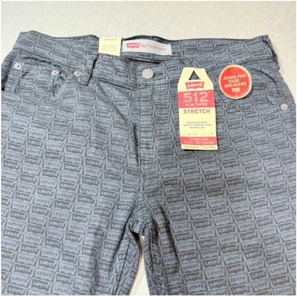 Levi's 512 Slim Taper Stretch Jeans All Over Logo Print Grey Mens Size 18  29x29